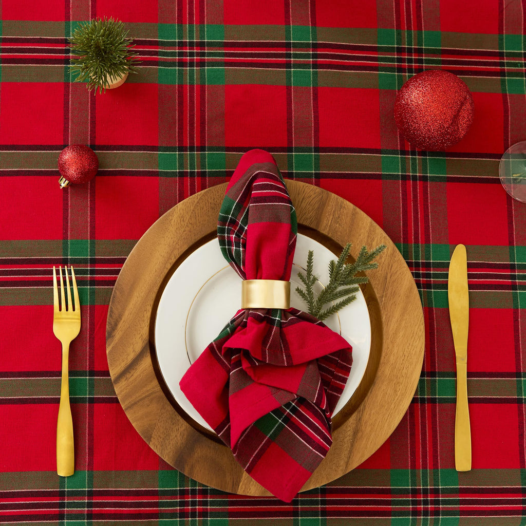 Farmhouse Christmas Plaid Dining Table & Kitchen Décor, Holiday Tablecloth, 70" Round, Red & Green
