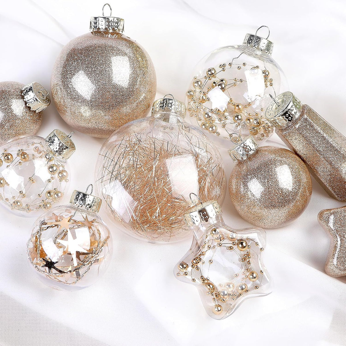 86PCS Christmas Tree Ornaments Clear Set,Shatterproof and Clear Plastic Baubles for Xmas Tree Decor, Holiday Wedding