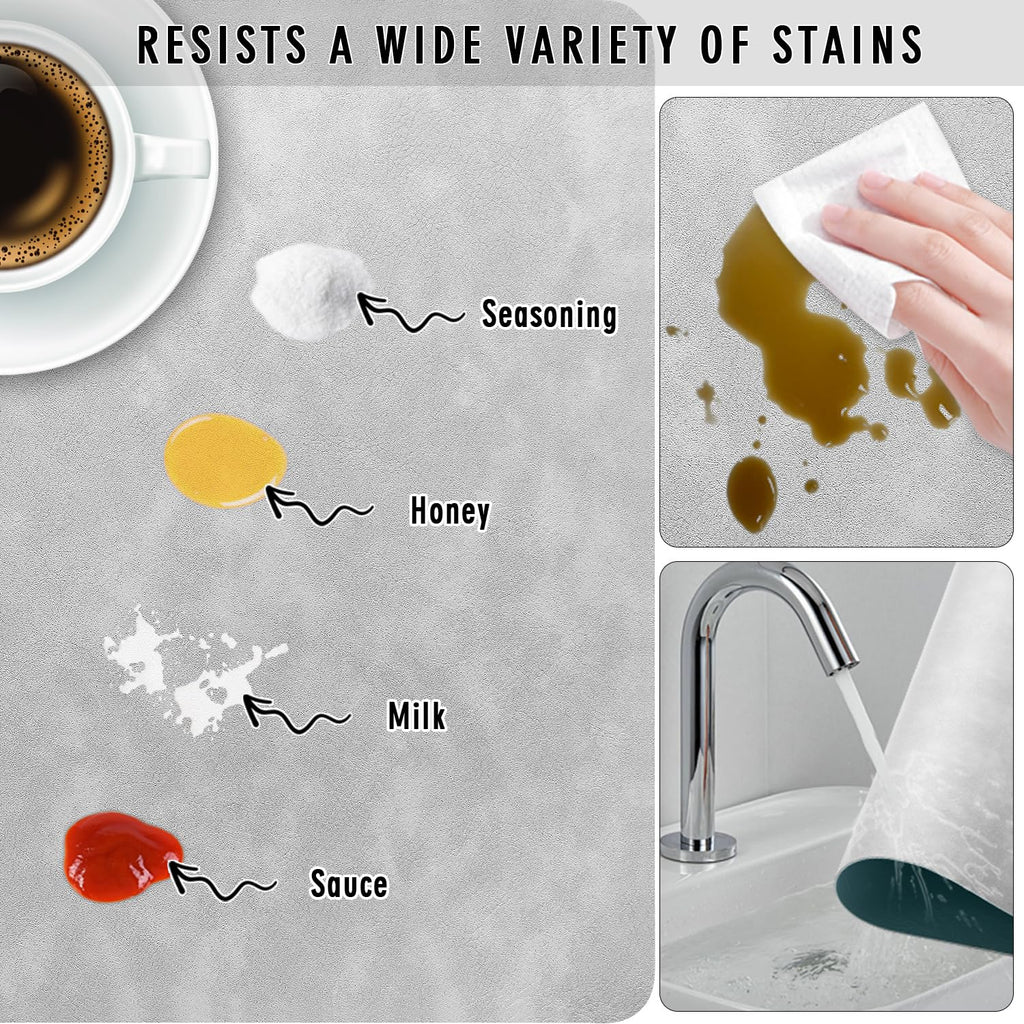 Washed Cowhide Pattern Faux Leather Big Size Placemats Set of 4, Waterproof Easy to Clean Anti-Slip PU Table Mats for