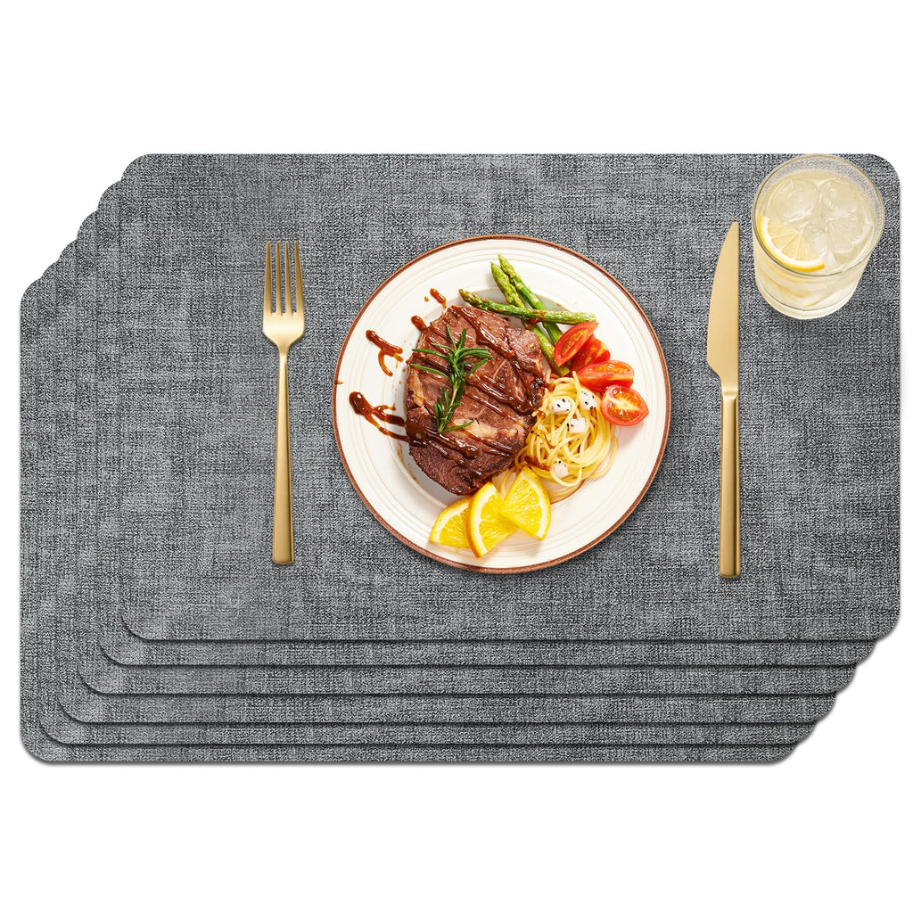 Faux Leather Placemats Set of 6, Easy to Clean, Grey