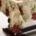 Festive Poinsettia Holiday Fabric Tablecloth, Multicolor - 60" W x 84" L