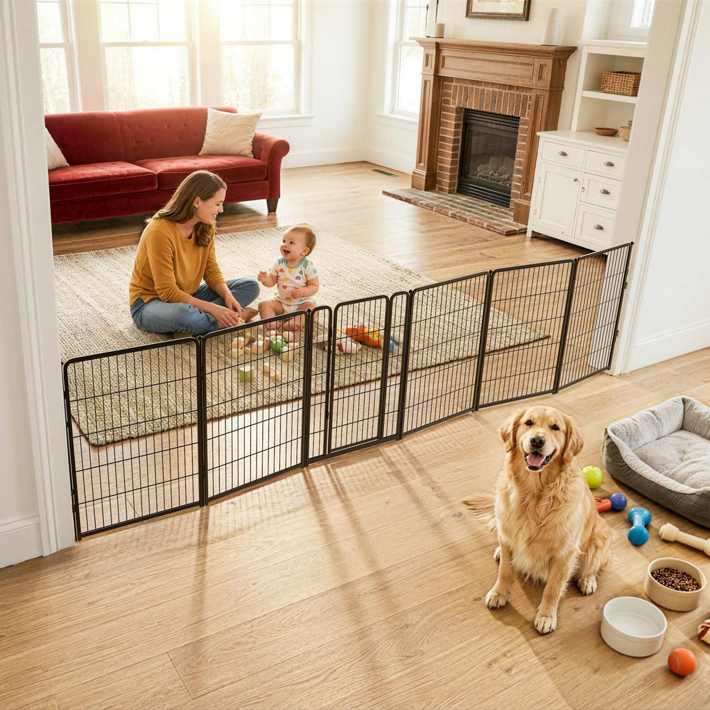 165" x 40" H Extra-Wide Adjustable Hardware/Pressure-Mounted Pet & Child Safety Gate with Dual-Lock Walk-Through Swing Door for Stairs, Hallways & Wide Doorways
