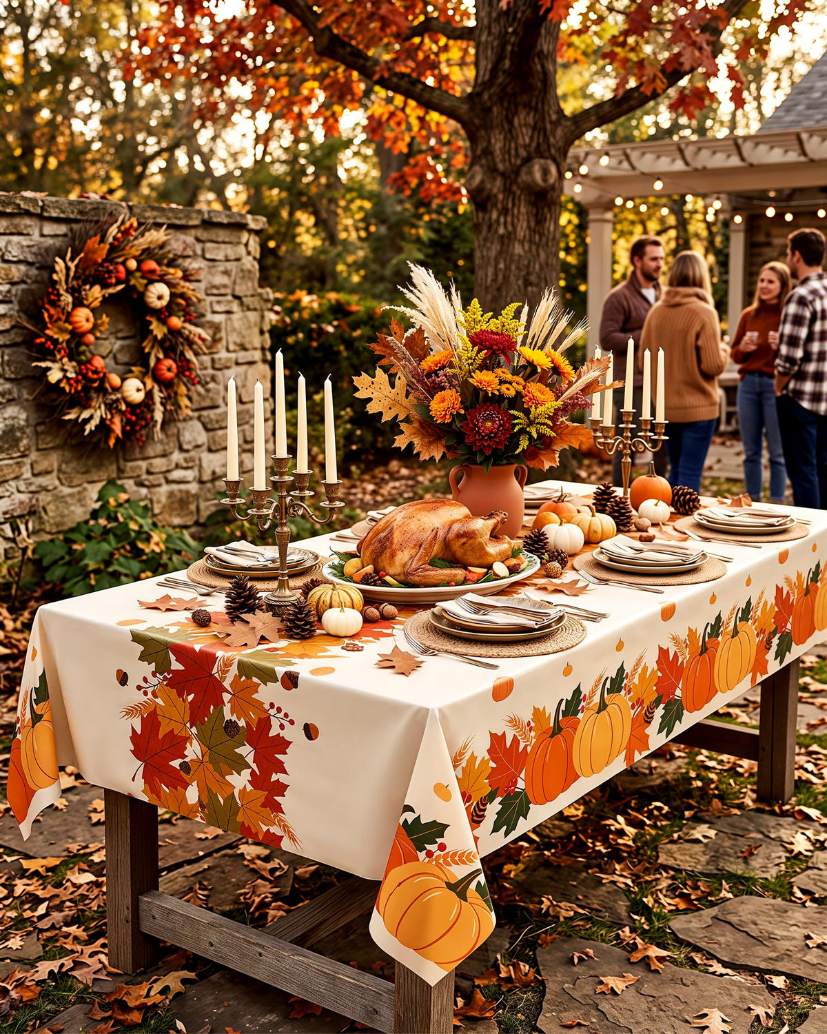 Fall Disposable Plastic Table Cloth 12 Pack Pumpkin Harvest