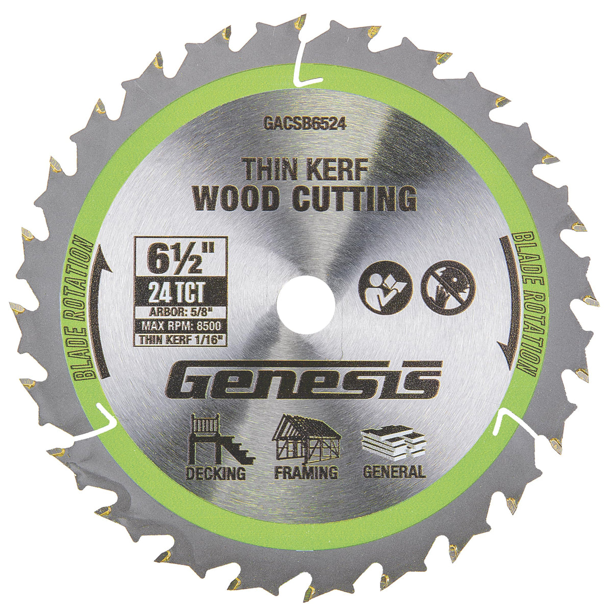 Genesis 6-1/2" Thin-Kerf 24T Circular Saw Blade for Genesis GLCS2065B Cordless Circular Saw