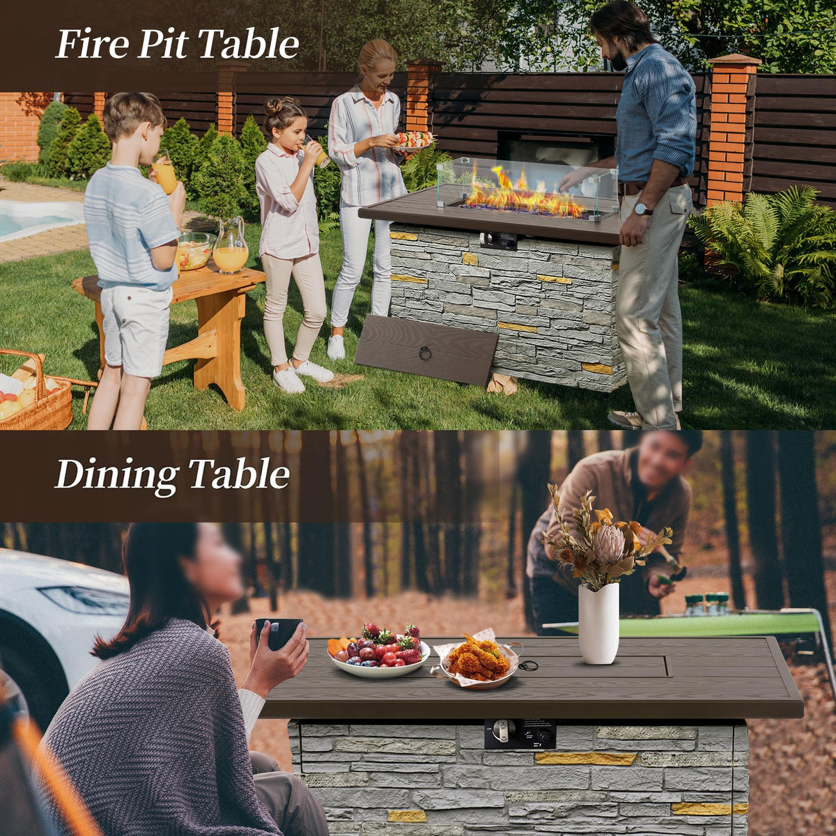 43" Propane Fire Pit Table, 50,000 BTU Outdoor Gas Firepit Table
