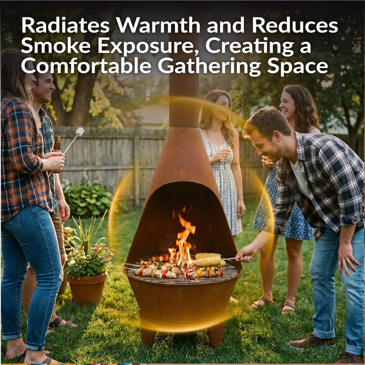 Sunnydaze Large Chiminea Outdoor Fireplace with Grill Grate, Rustic, 58"