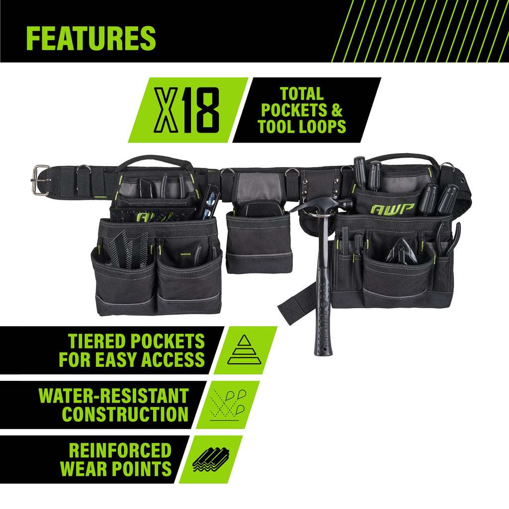 Carpenter Tool Rig, Tool Belt Up to 50in, 1 Pack, Black