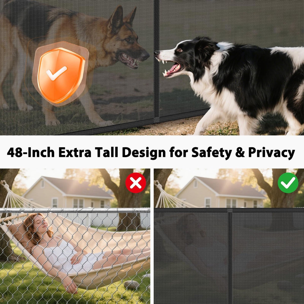 250" Extra-Wide Retractable Indoor Mesh Pet & Child Safety Gate with One-Hand Safety Lock for Wide Openings, Patios & Stairways