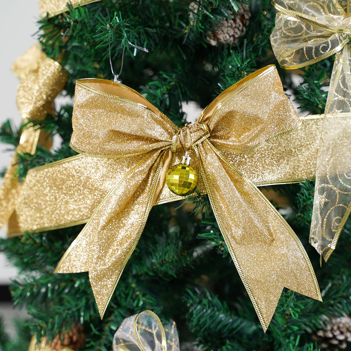 MEEDEE White and Gold Ribbon for Christmas Tree 2.5 Inch 6 Rolls 36 Yards Christmas Ribbons Gold Ribbons for
