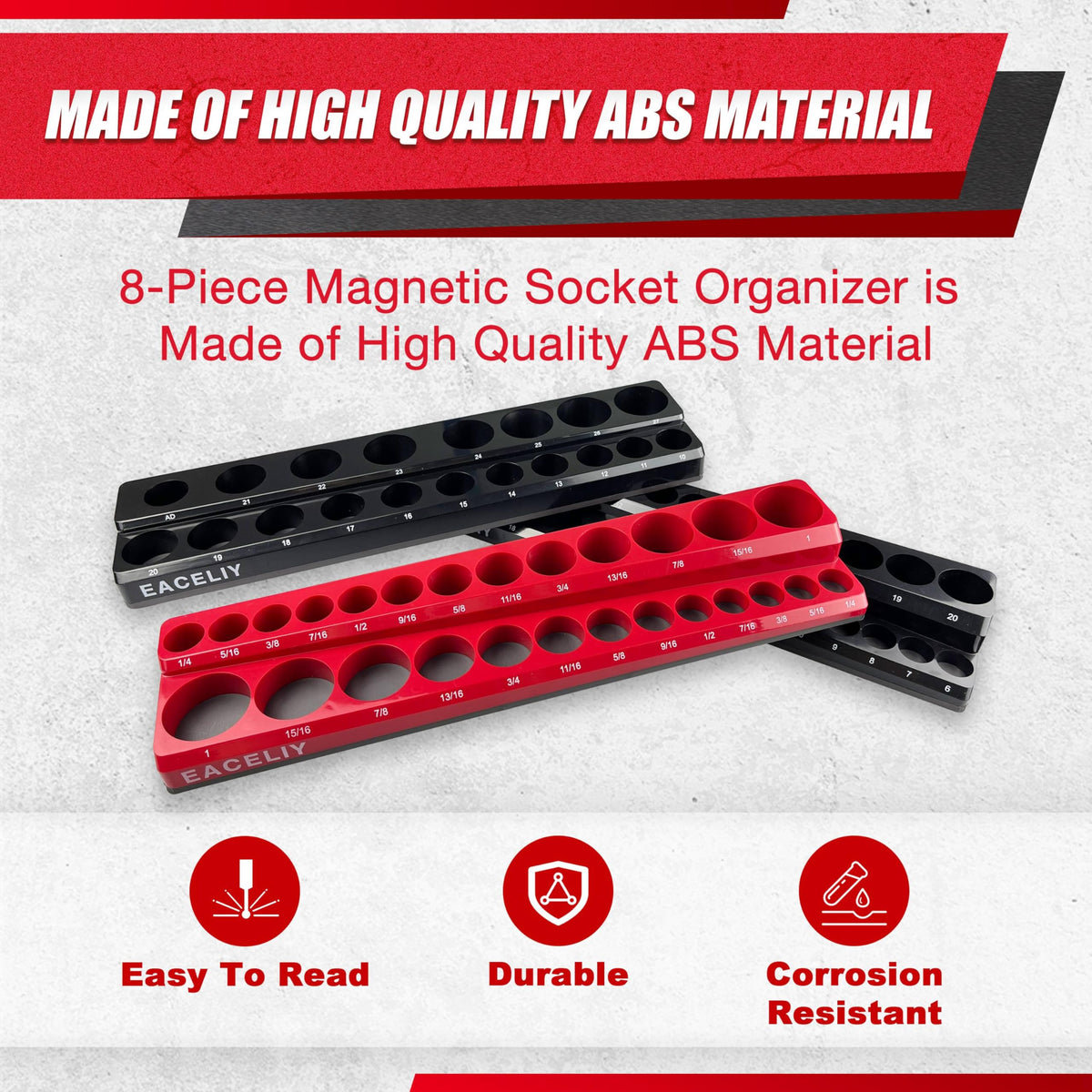 Magnetic Socket Organizer Set, 1/2", 1/4" and 3/8" SAE & Metric Deep & Shallow Tools Tray Holder Kit, holds 199pcs
