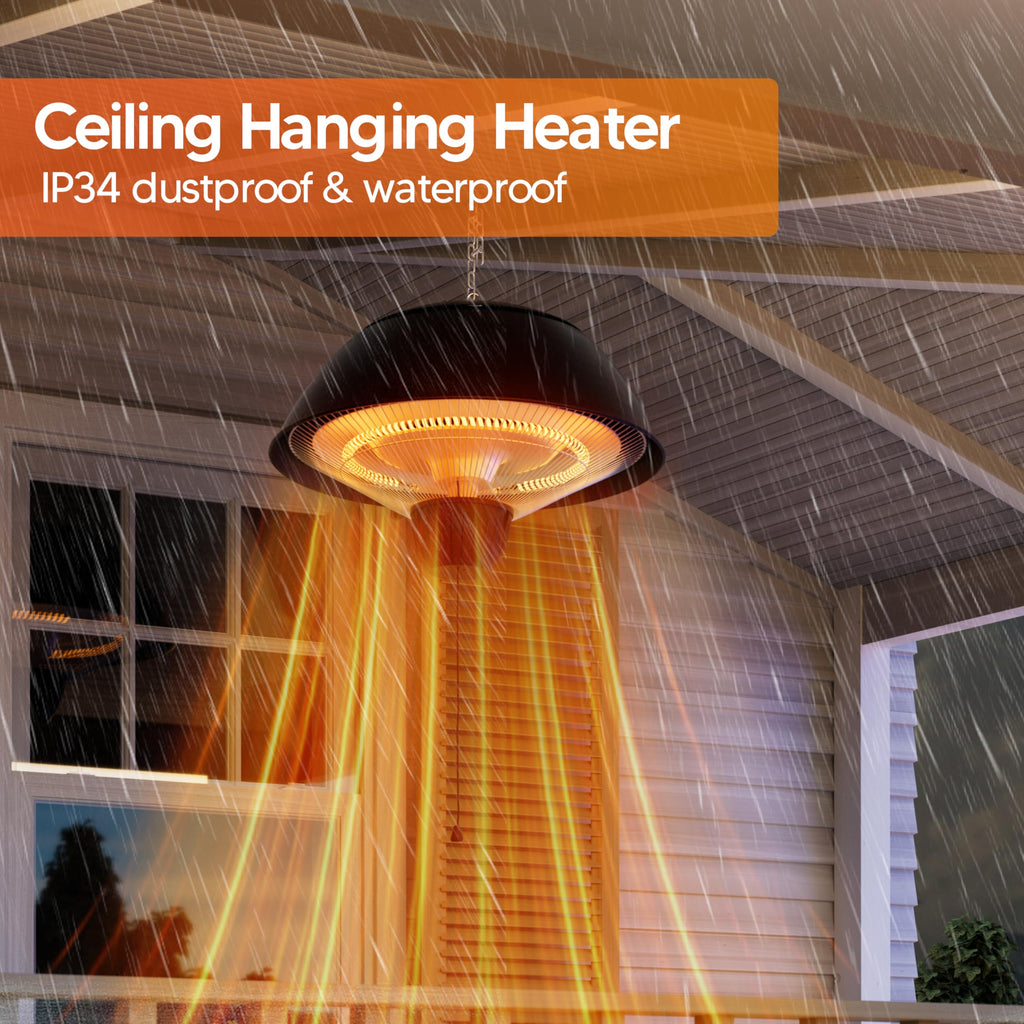 1500W Electric Patio Heater, Outdoor Hanging Infrared Heater with Carbon Fiber Heating, Ceiling Mounted Heater for