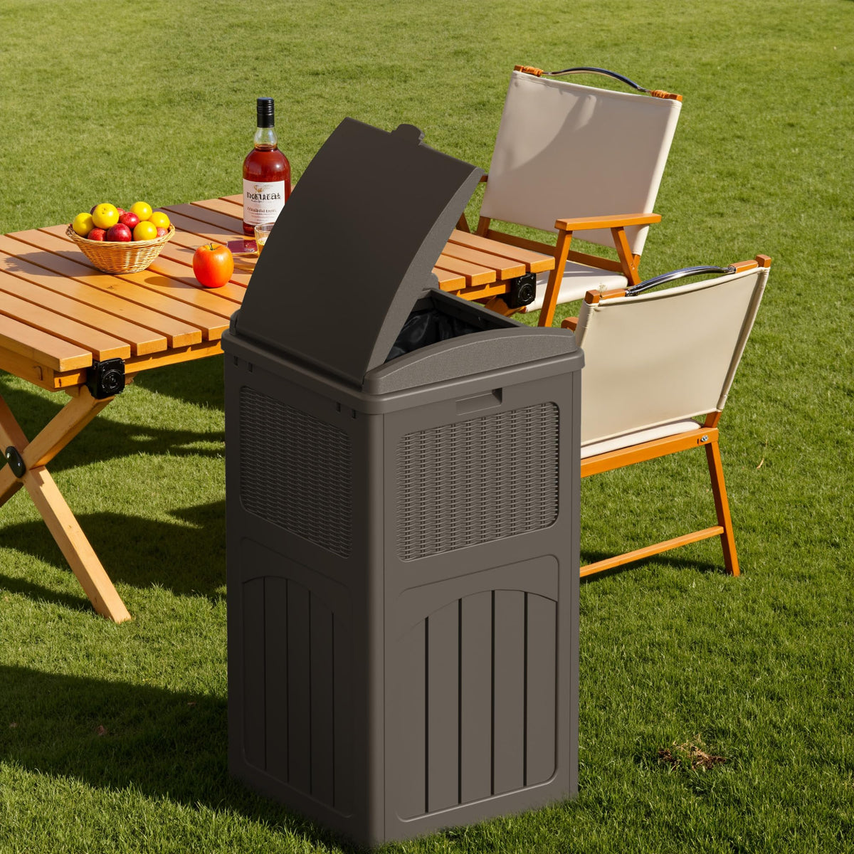 33 Gallon Outdoor Trash Can with Dual Lid, Hideaway Garbage Bins,2Pc