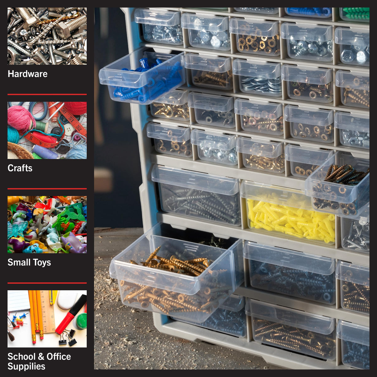 39-Drawer Plastic Small Parts Organizer, Black