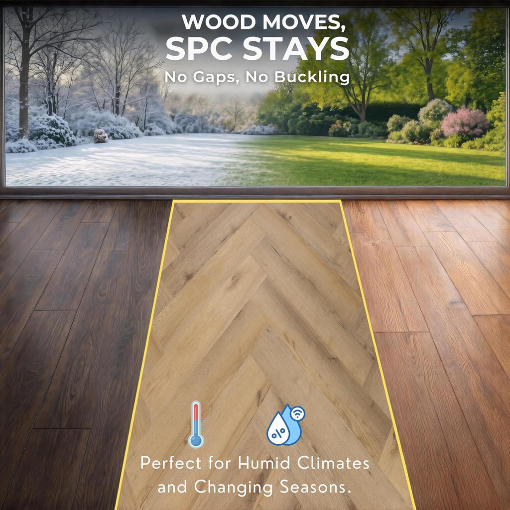 SPC Vinyl Planks Sample Pack, 2 Planks, Click-Lock Water-Resistant Herringbone Flooring, Walker Oak