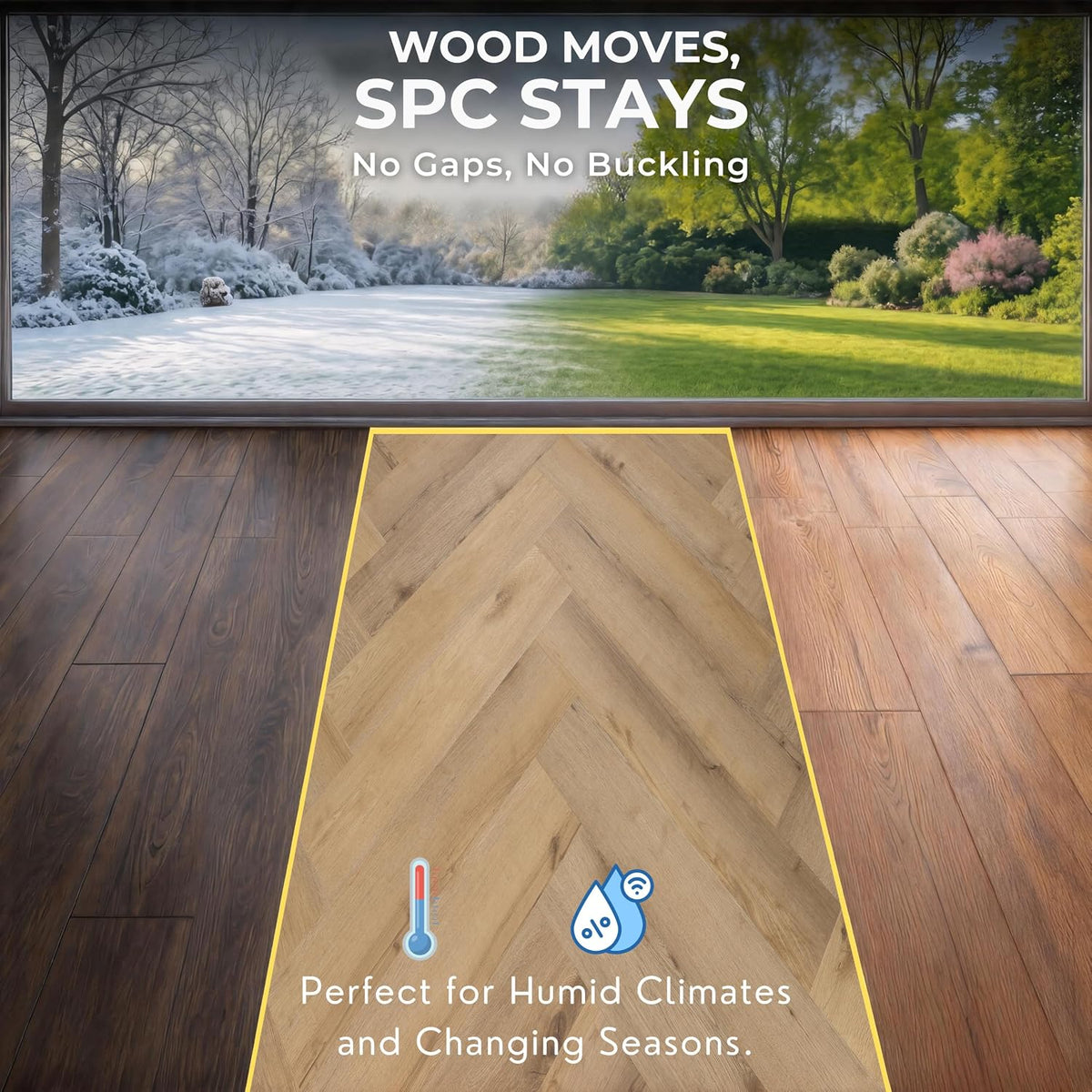 SPC Vinyl Planks Sample Pack, 2 Planks, Click-Lock Water-Resistant Herringbone Flooring, Walker Oak