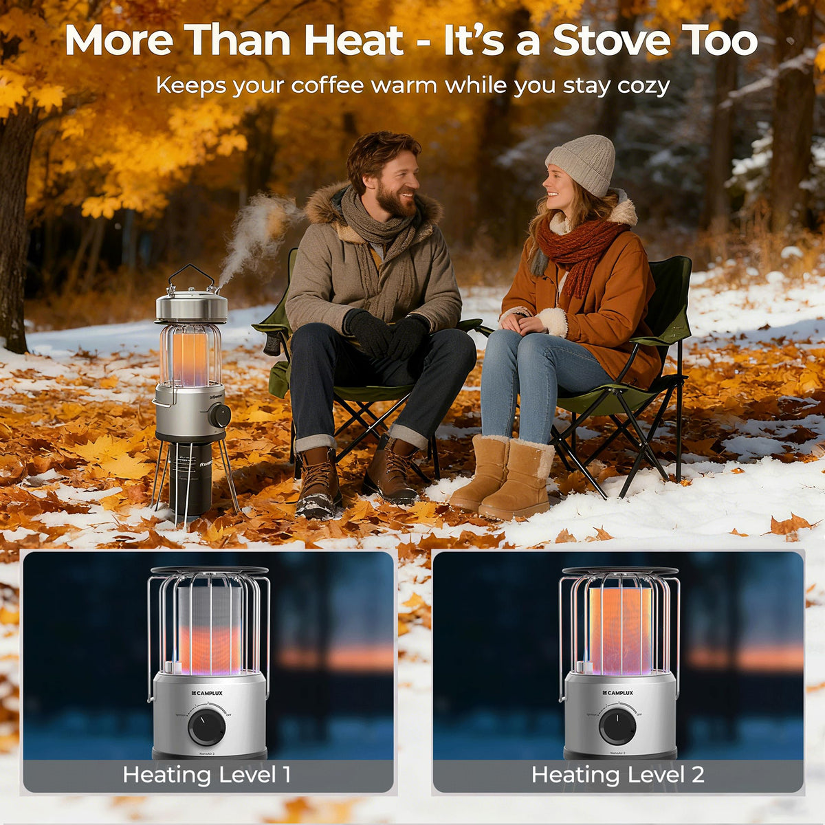 2 in 1 Propane Heater & Stove, CAMPLUX 8500 BTU Portable Propane Heater Indoor with Handle, Outdoor Gas Stove for