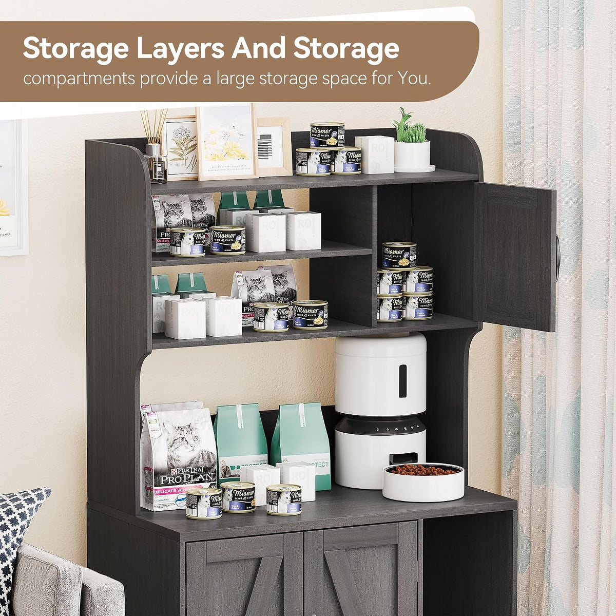 Litter Box Enclosure,51.1 inch Large Cat Litter Box Enclosure Furniture with 4 Layer Storage Shelves,Hidden Litter