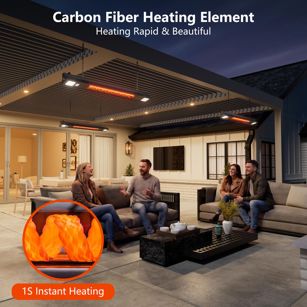 Hanging Electric Patio Heater with Light Ceiling Outdoor, Wifi Control, 1500W Infrared 9 Heat Levels, 24H Timers, 1s