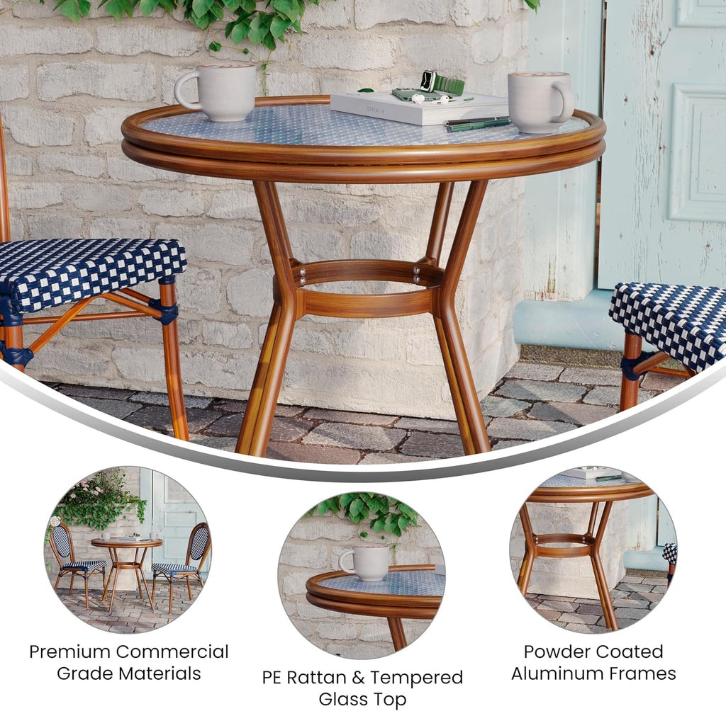 31.5" Navy/White Indoor/Outdoor Bistro Table