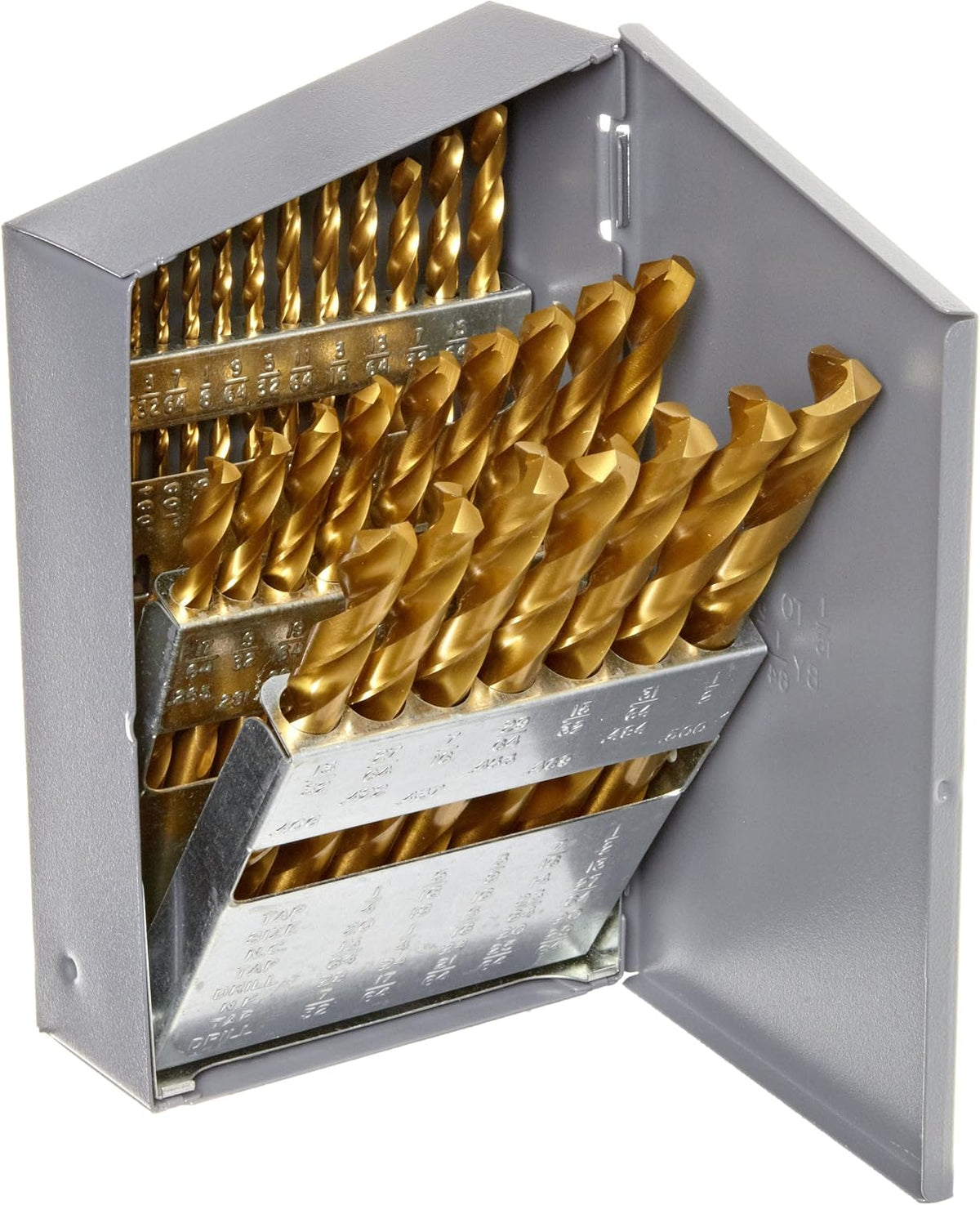 Chicago Latrobe 69870 2550 Series Cobalt Steel Jobber Length Drill Bit Set With Metal Case, TiN Coated, 135 Degree Split Point, Inch, 29-piece, 1/16" - 1/2" in 1/64" increments