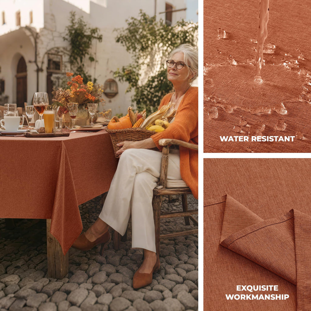 Linen Textured Fall Tablecloth Rectangular Burnt Orange, 52"x70"