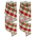 2 Rolls Wired Edge Plaids Ribbon - Christmas Buffalo Check Red Green