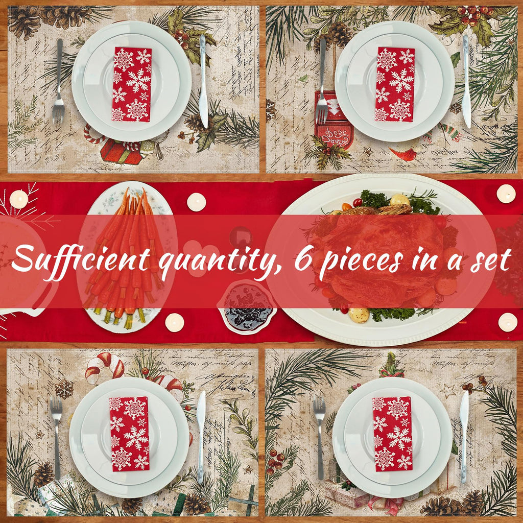 6 Pcs Christmas Placemats 12x18 Ball Washable Table Mats Xmas