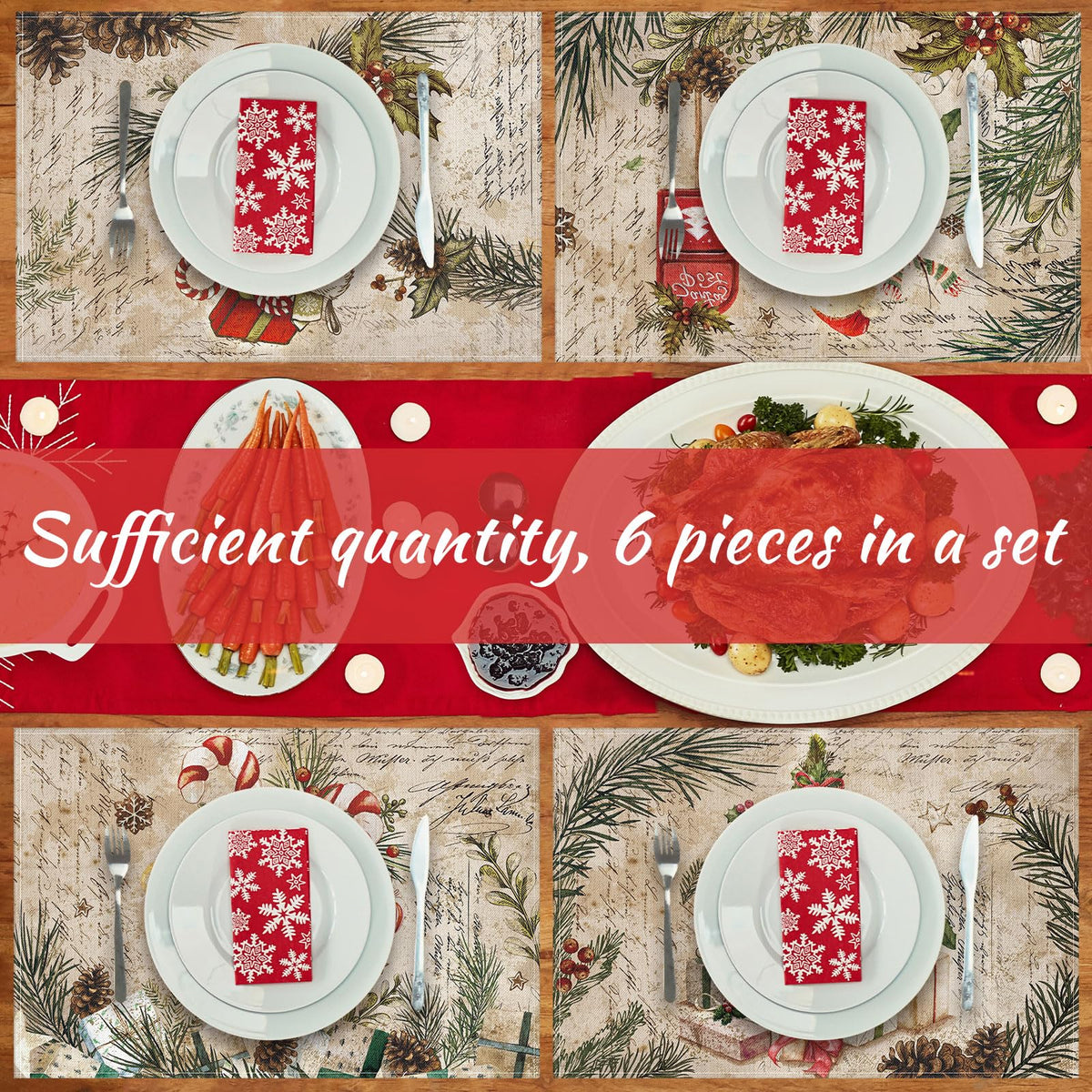 6 Pcs Christmas Placemats 12x18 Ball Washable Table Mats Xmas