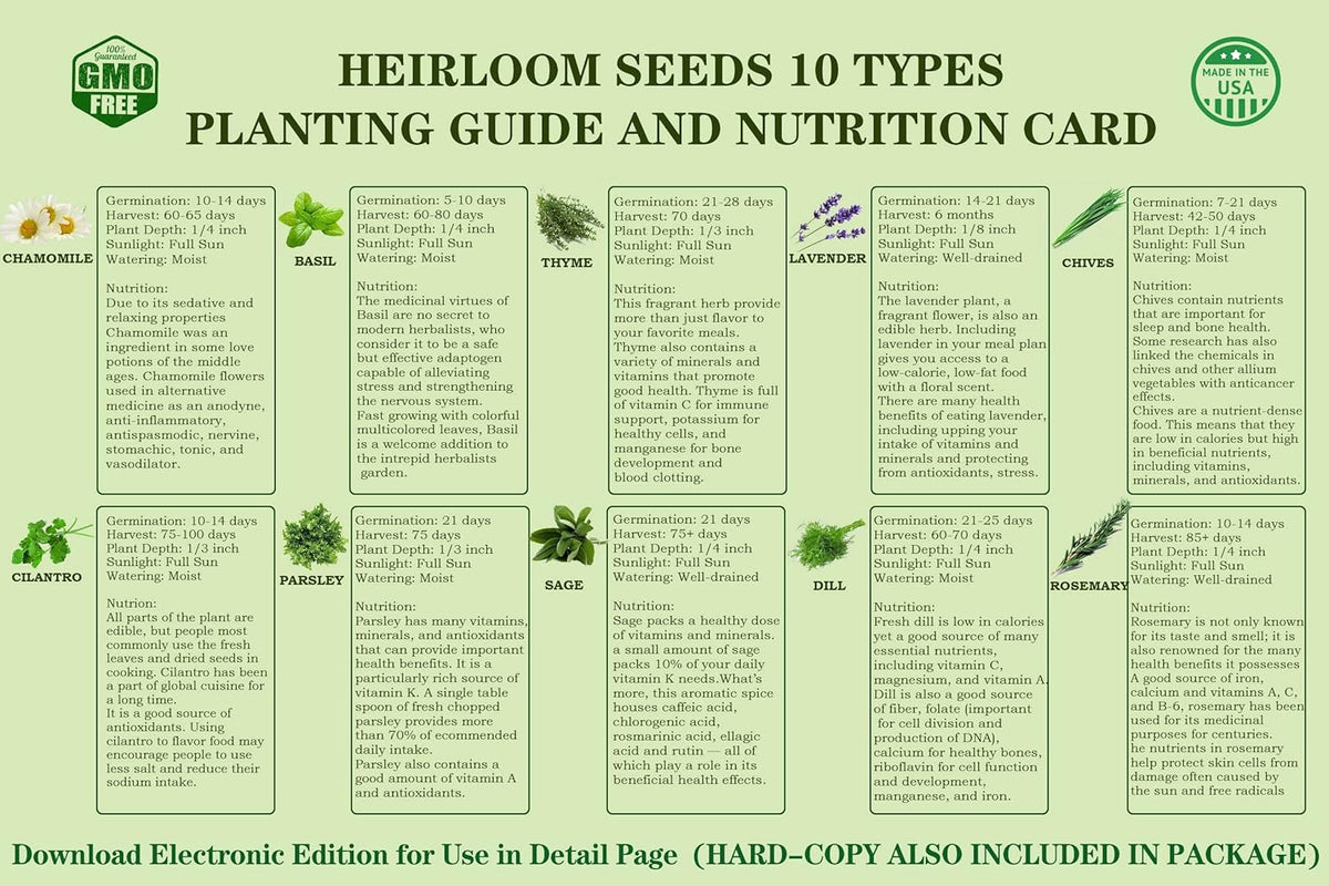 10 Herb Seeds Garden Starter Grow Kit with White Pots, Markers, Nutritional Soil, Watering, Herb Clipper, Complete
