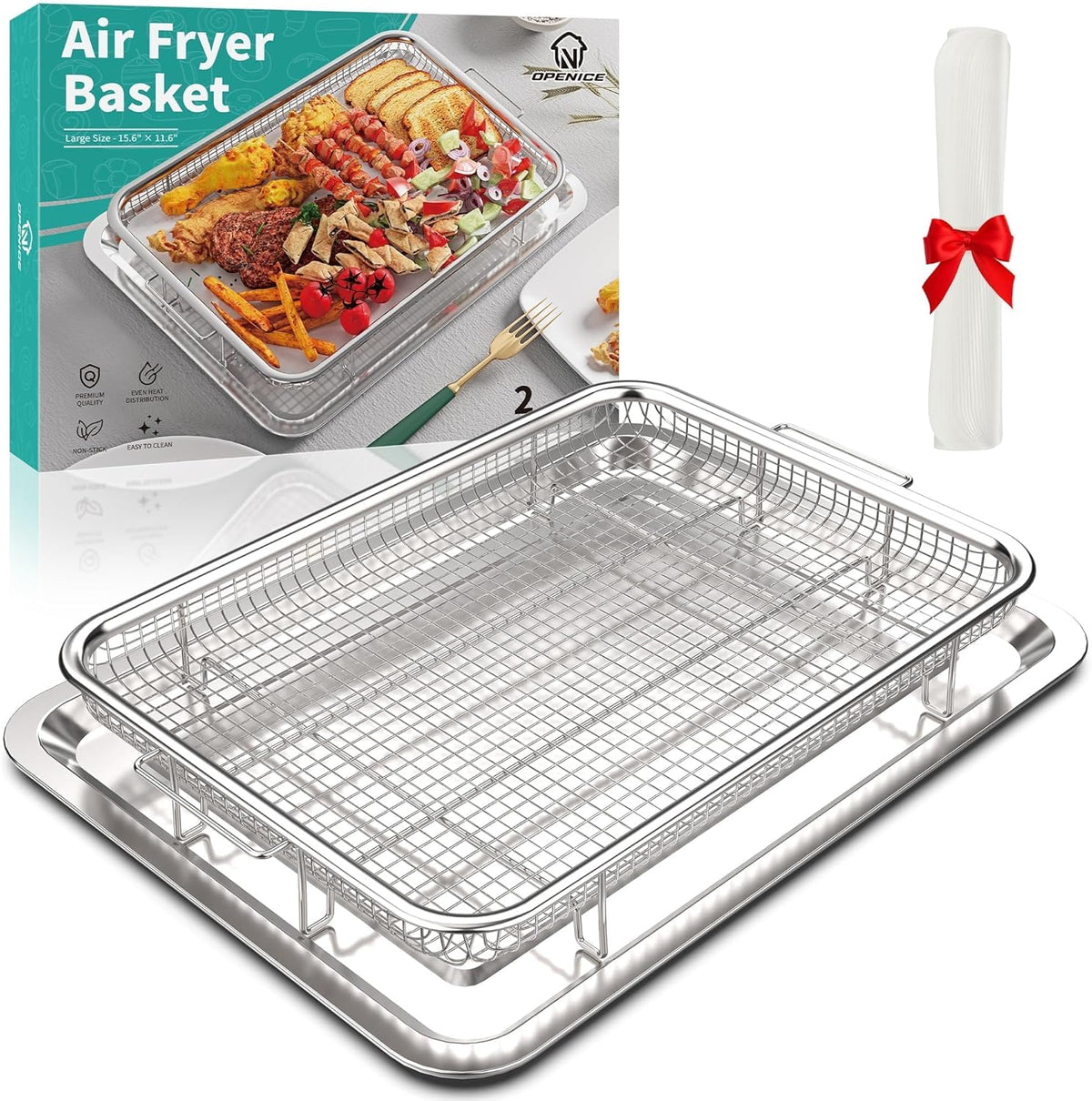 Air Fryer Basket for Oven, OPENICE Oven Air Fryer Basket and Tray Set | 15.3"x11.0" Stainless Steel Air Fryer Tray