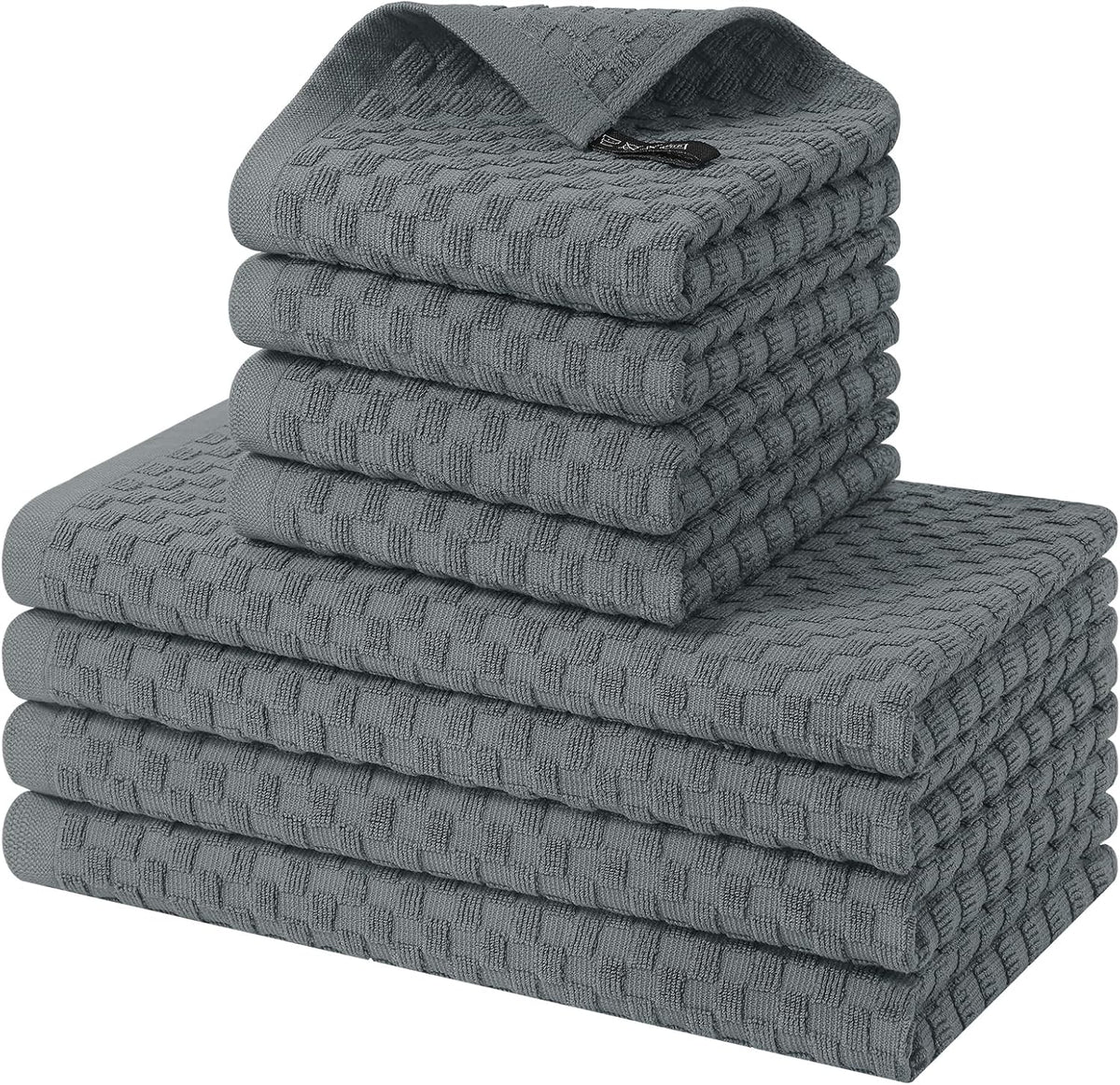 8 Pack 100% Cotton Kitchen Towels and Dishcloths Set, Dark Grey | 12 x 12 & 15 x 25 Inches, Terry Cloth Dish Towels