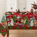 Christmas Tablecloth 60x84 Inch, Santa Claus & Snowman Water Resistant Rectangular Table Cover, Farmhouse Winter