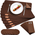 6 Placemats, 6 Coasters & 6 Cutlery Bags, Brown Felt Table Mats