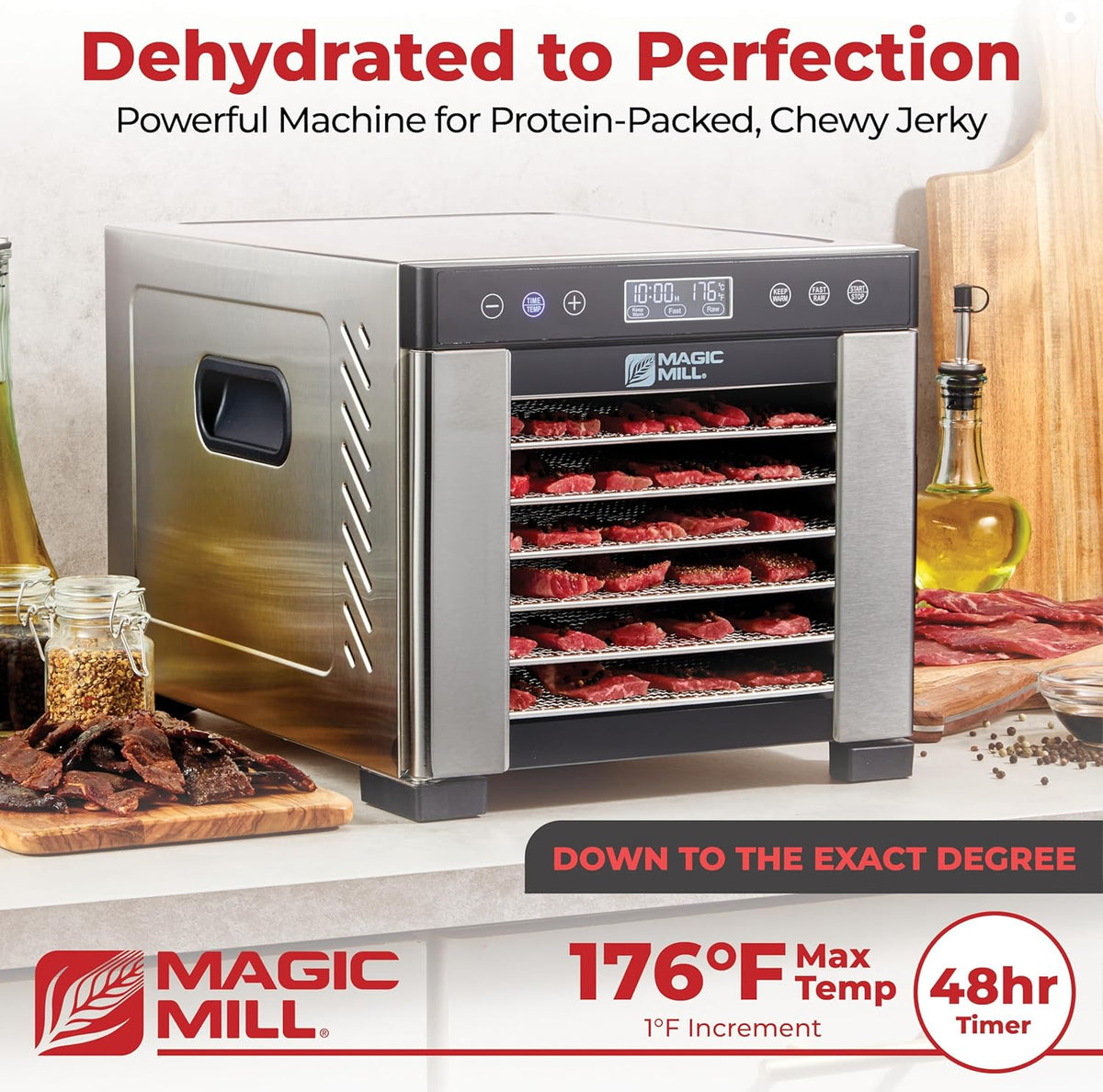 Pro Food Dehydrator Machine | 7 XL Stainless Steel Trays | Dryer for Jerky, Dog Treats, Herb, Meat, Beef, Fruit |