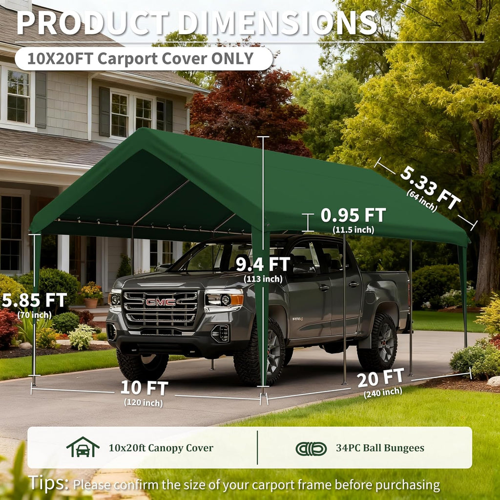 Carport Replacement Canopy Cover 10'x20' for Tent Top Garage Shelter Cover, 800D Heavy Duty Oxford Waterproof & UV