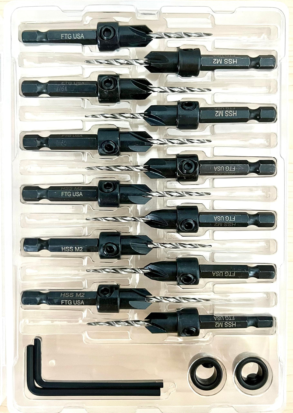 FTG USA 12 Pc #4 (7/64") Countersink Drill Bit Set with Tapered Drill Bits
