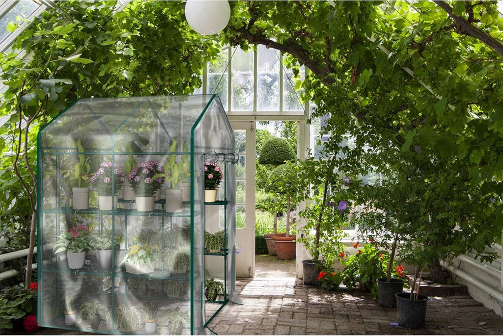 Greenhouse - Walk in Greenhouse with 8 Sturdy Shelves and PVC Cover for Indoor or Outdoor Use - 56 x 56 x 76-Inch