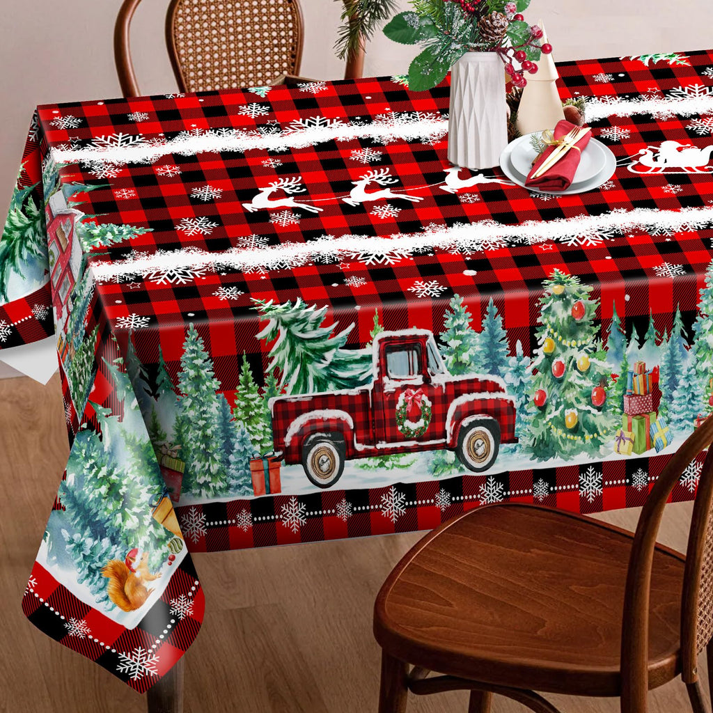 Christmas Tablecloth 60x84 Inches for Rectangle Tables - Red Buffalo Plaid Christmas Decor for Table - Water
