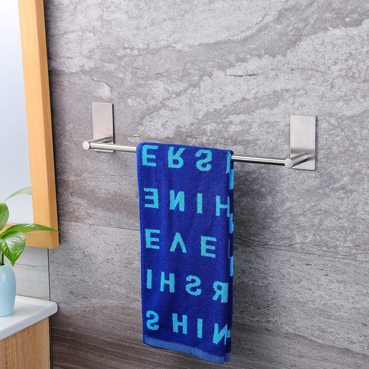16-Inch Self-Adhesive Towel Bar with 2 Pack Hooks, Stainless Steel | Rustproof, No Drilling, Bathroom Hardware
