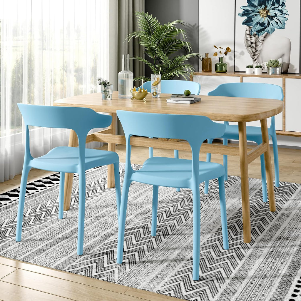 4 Pack Plastic Stacking Chairs, Stackable Dining Chairs for Kitchen Restaurant Patio, Portable Indoor Outdoor Use, No