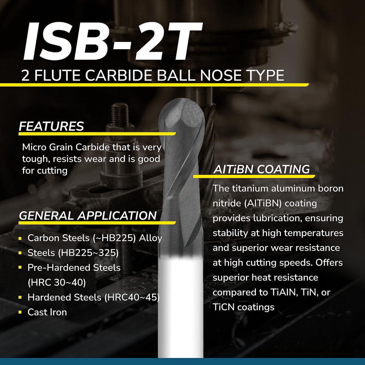 SPEED TIGER Micrograin Carbide Ball Nose End Mill - 2 Flute - ISB5/16 2T (1 Piece, 5/16") - for Milling Alloy Steels, Hardened Steel, Metal – Mill Bits Sets for DIYers & Professionals