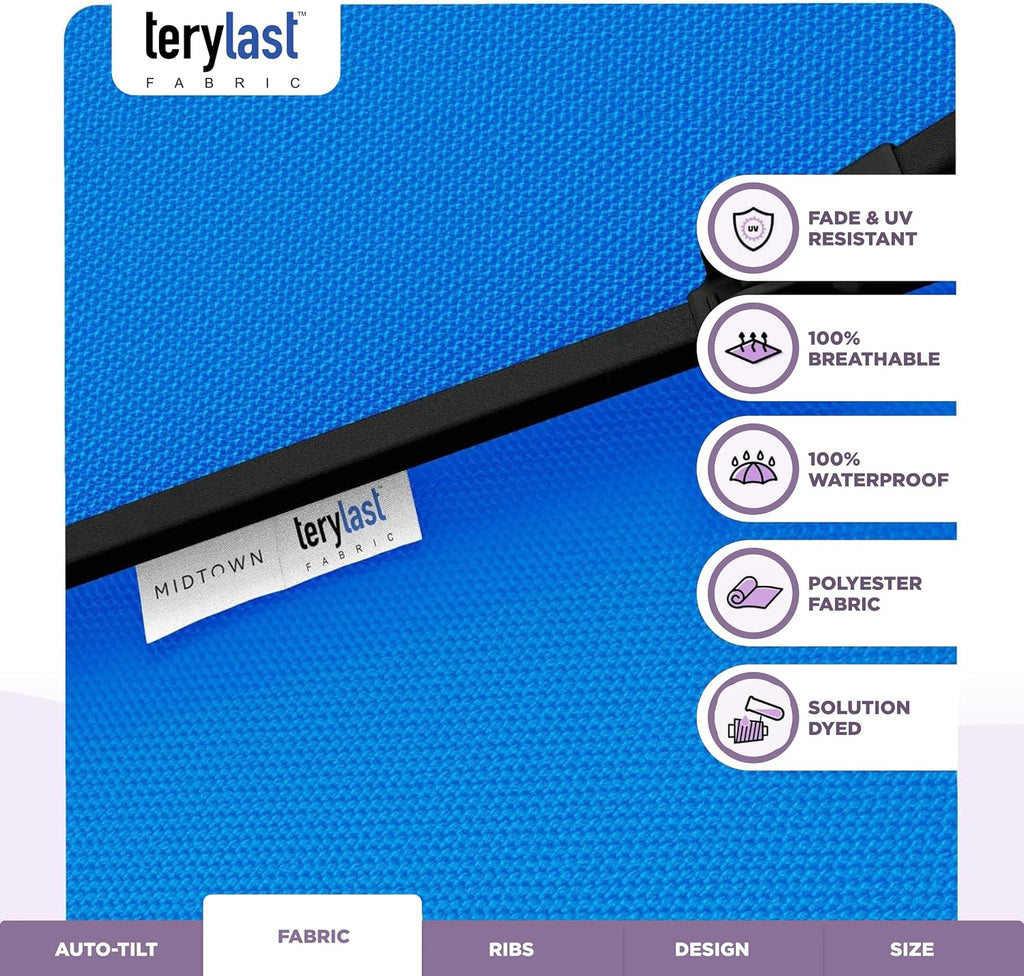 Lean - 9 Ft Patio Umbrella, Cobalt Blue Canopy