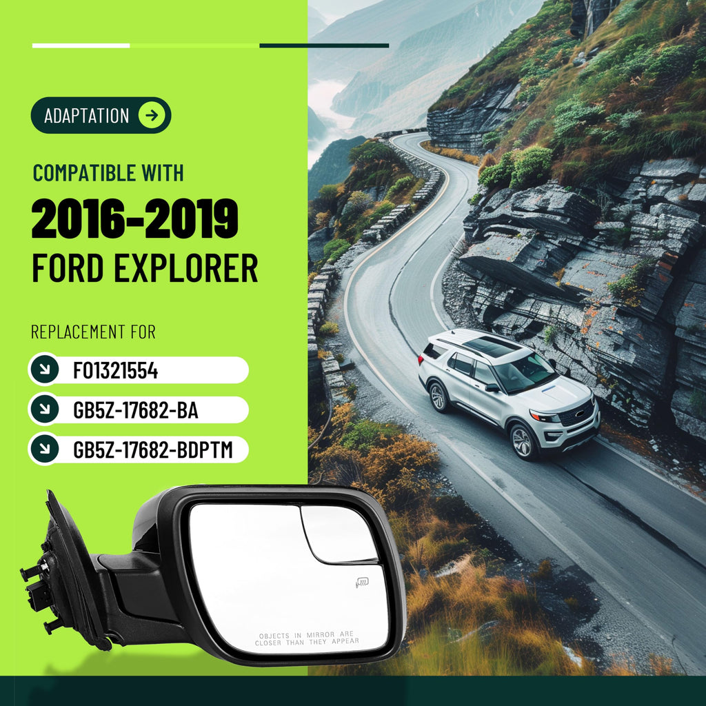 ECOTRIC Mirror w/Puddle Heated Turn Signal Light Compatible with Explorer