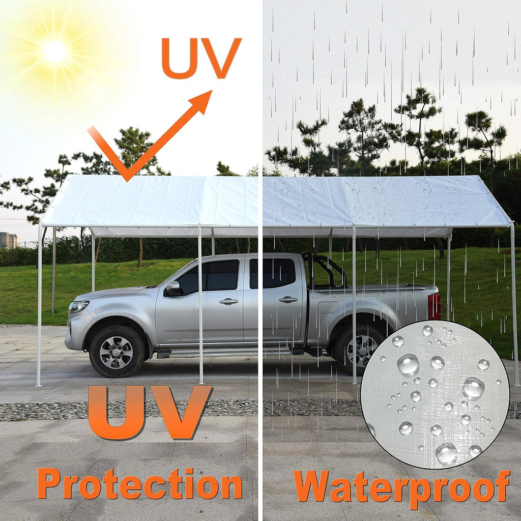10 x 20 Ft Carport Replacement Canopy Cover Garage Top Tent Shelter Tarp with Free 44 Ball Bungee Cords,White(Only