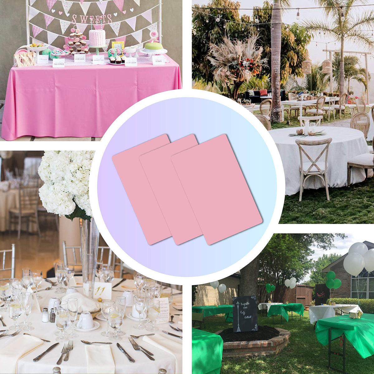 3 Pack Plastic Tablecloths for Rectangle Tables 54" x 108" Pink Disposable Table Cloths for 6 to 8 Foot Valentines