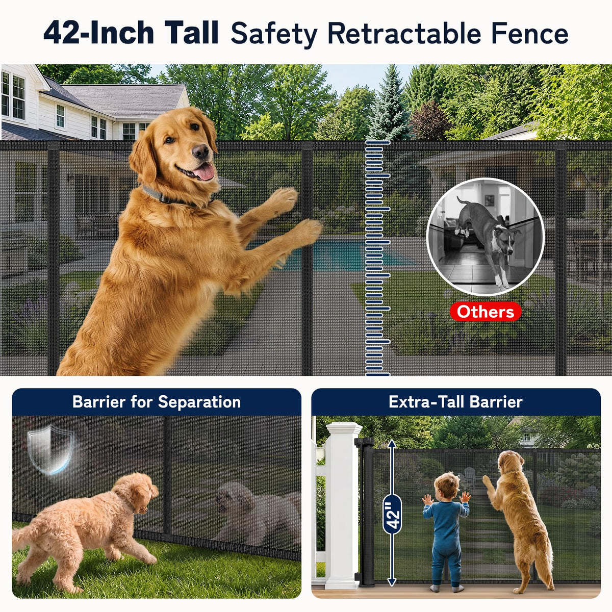 240" Extra-Wide Retractable Indoor/Outdoor Mesh Pet & Child Safety Gate with One-Hand Safety Lock for Wide Openings, Patios & Stairways