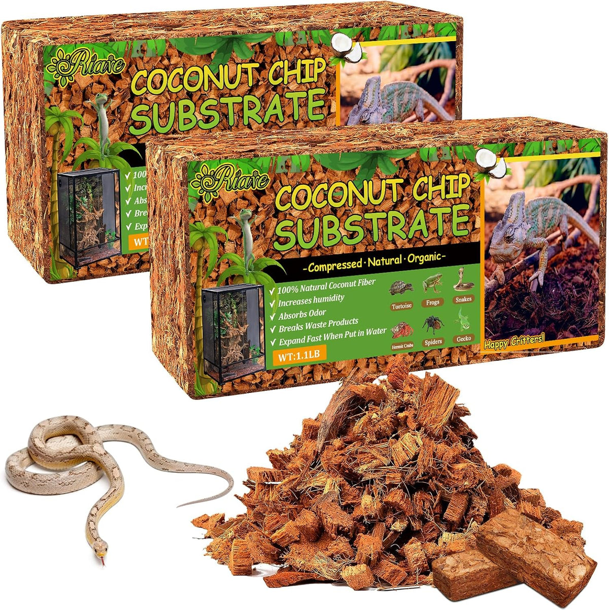 2Pack Coconut Husk Chip for Reptiles, 2.2 LB Coconut Fiber Substrate