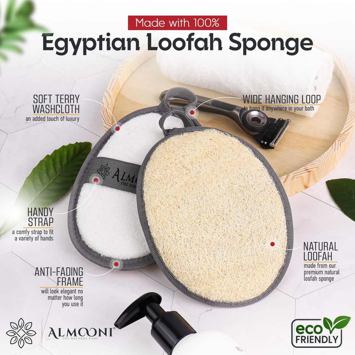 Loofah Sponge Body Scrubber for Men, Gray, 2 Count