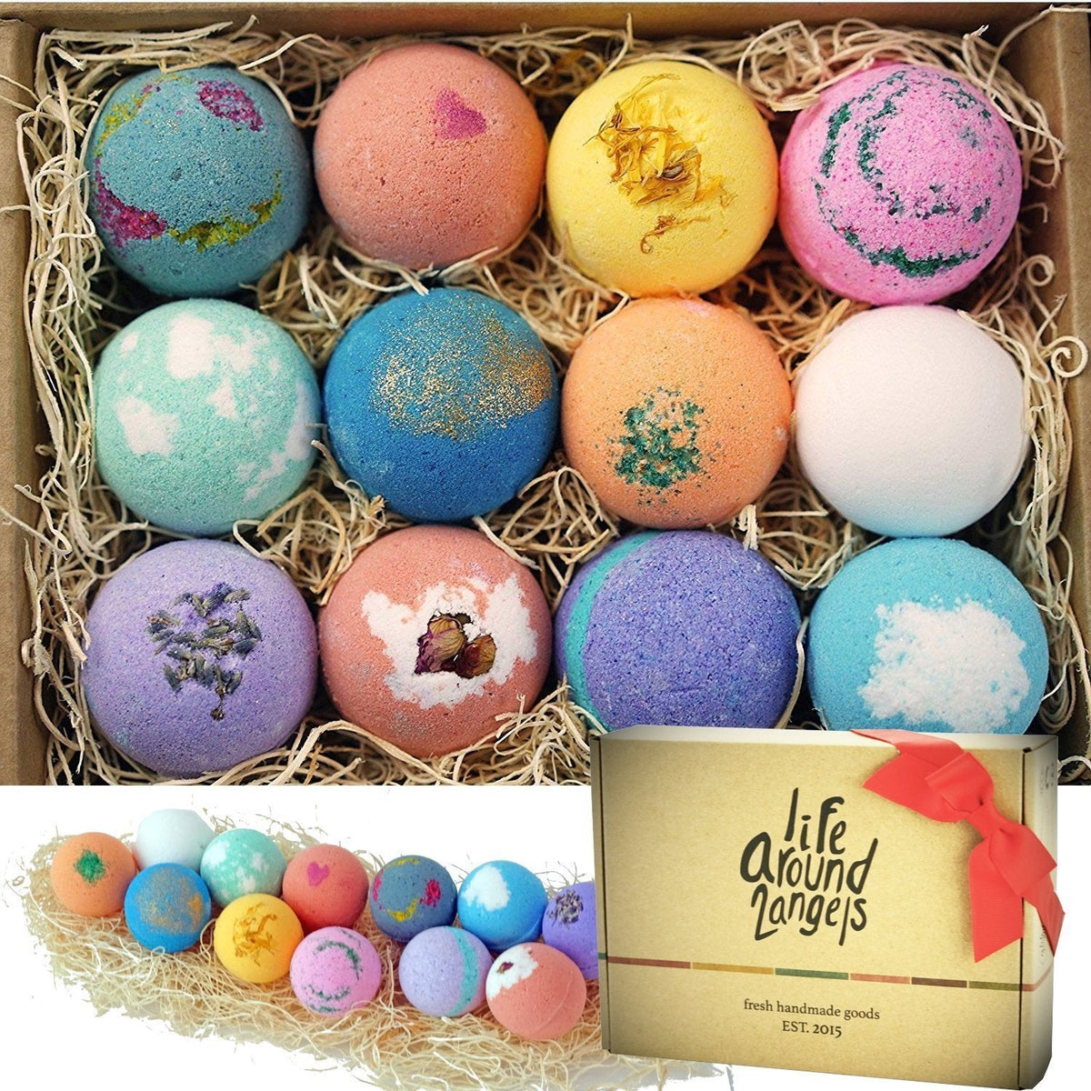Bath Bombs Gift Set 12 USA made Fizzies, Shea & Coco Butter Dry Skin Moisturize, Perfect for Bubble Spa Bath.
