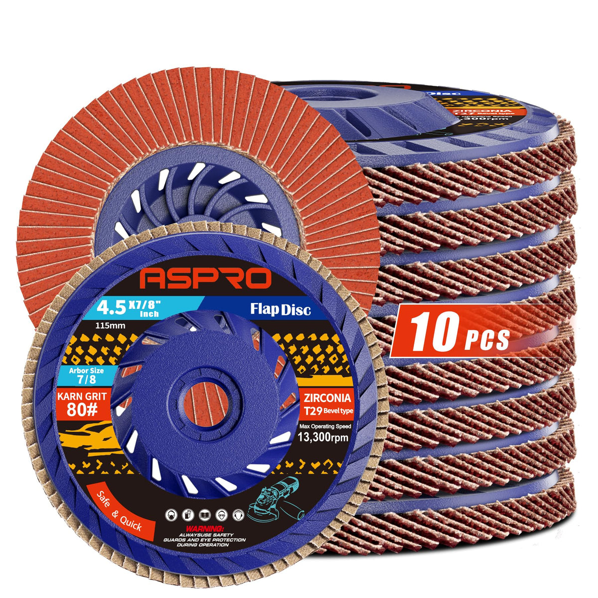 Flap Discs 80 Grit, 4-1/2 x 5/8-11-Inch, Flap Wheel Type 29, 10 Packs